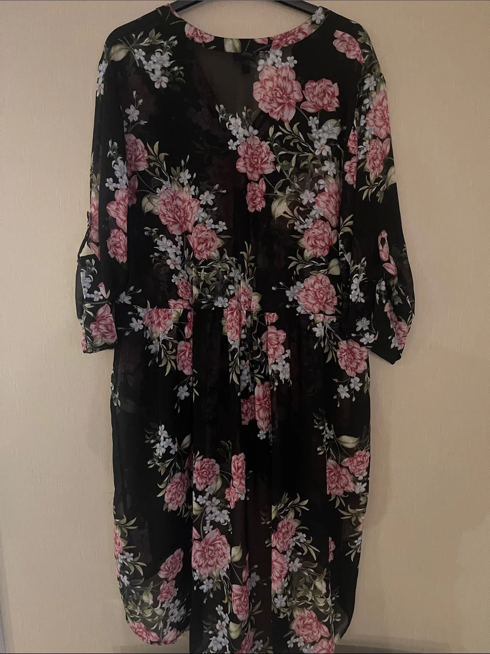 torrid sz 2 2x plus Black Floral Lexie Button-Front Midi tunic Dress Pink Roses